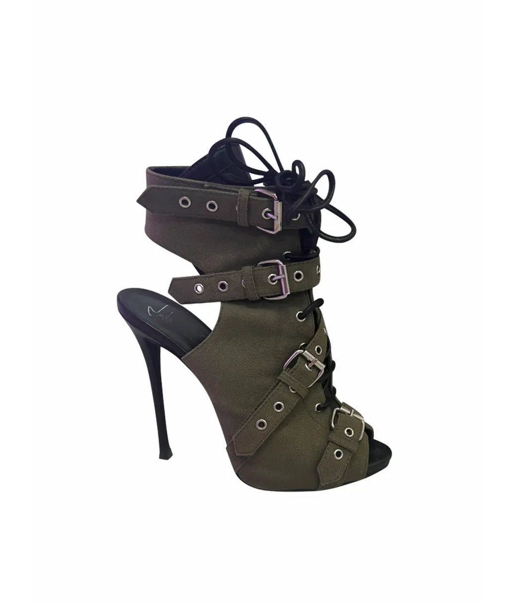 ZANOTTI ARMY KHAKI CANVAS BOOT EU38