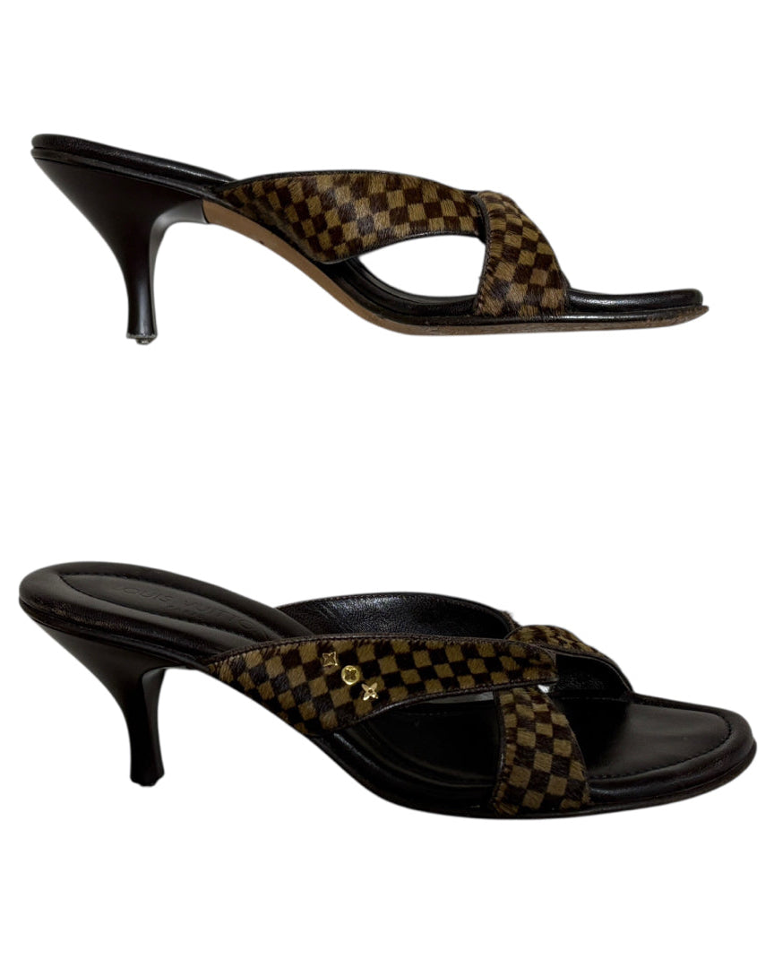 LOUIS VUITTON DAMIER PONY MULES EU34