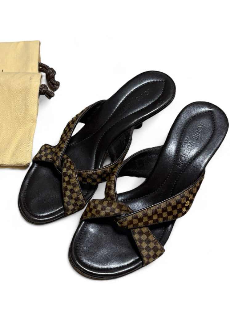 LOUIS VUITTON DAMIER PONY MULES EU34