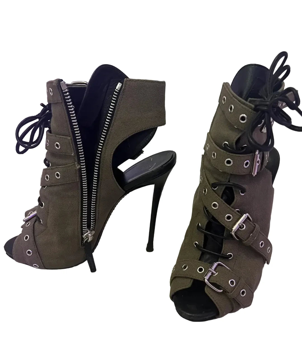 ZANOTTI ARMY KHAKI CANVAS BOOT EU38